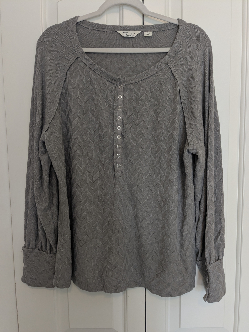 Cozy Chevron Knit Henley Top - Gray XL - Picture 3 of 11